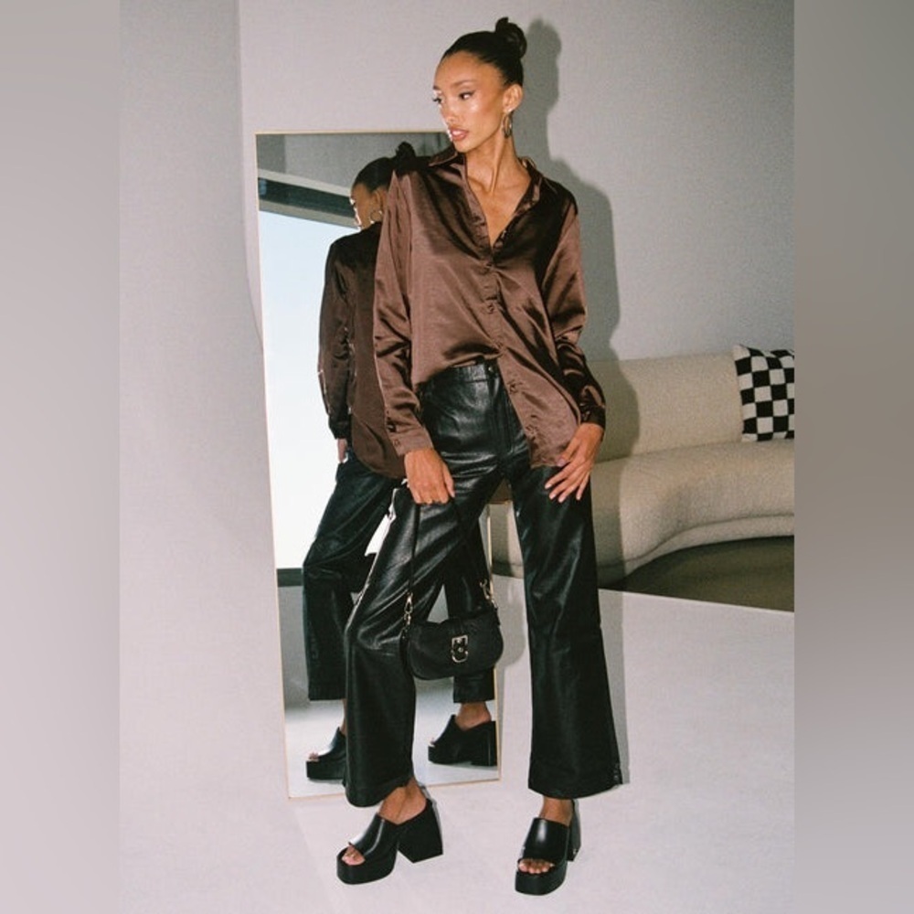 Princess Polly Ashlea Pu Pants Black Faux Leather Flared Leg